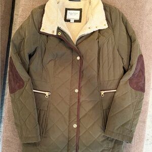 Nautica Women's Quilted Utility Jacket in Olive and Brown